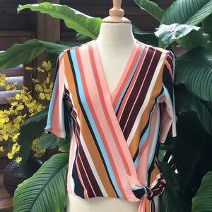 Halogen V-Neck Striped & Side Tie Top 👚